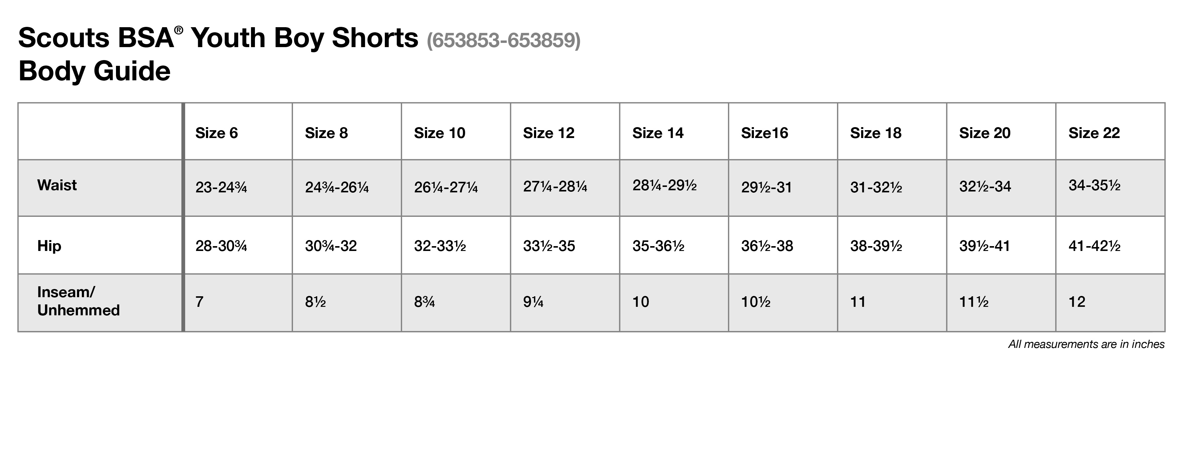 Size Charts